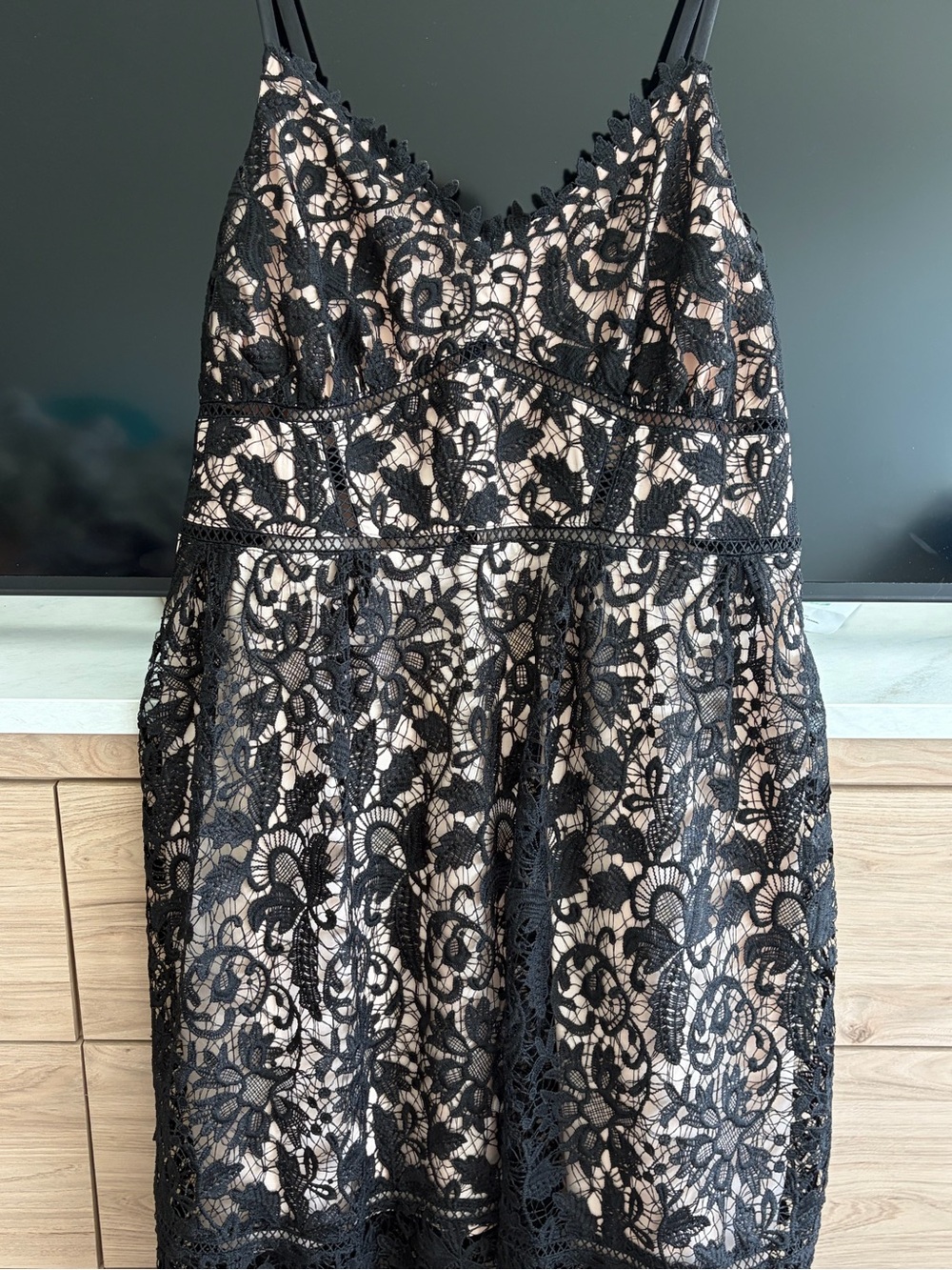 Addition Elle size 16Black Lace Overlay Nude Slip Spaghetti Strap Dress